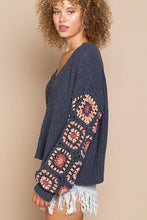 Load image into Gallery viewer, Contrast Square Pattern Sleeves Chenille V-Neck Sweater
