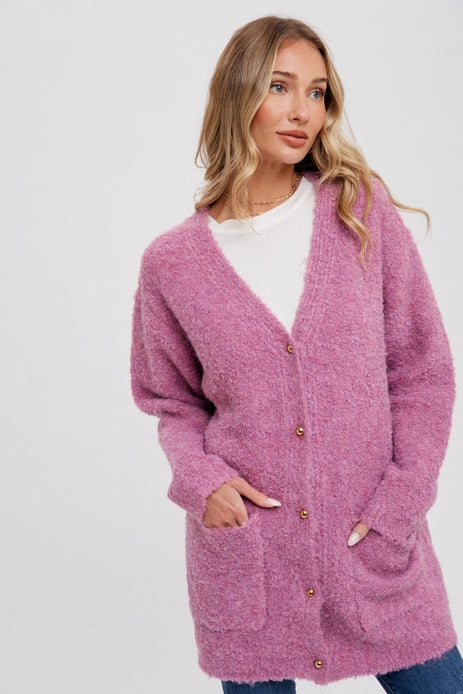 Buttoned Boucle Cardigan