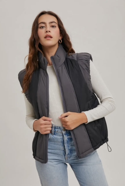 Contrast Puffer Zipper Down Vest