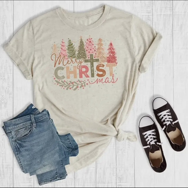 Merry Christmas Cream Graphic Tshirts