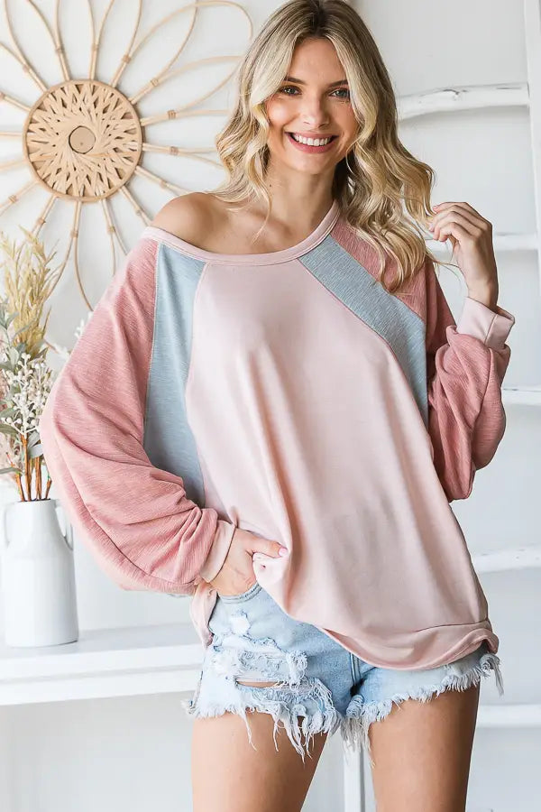 Color Block Round Neck Top